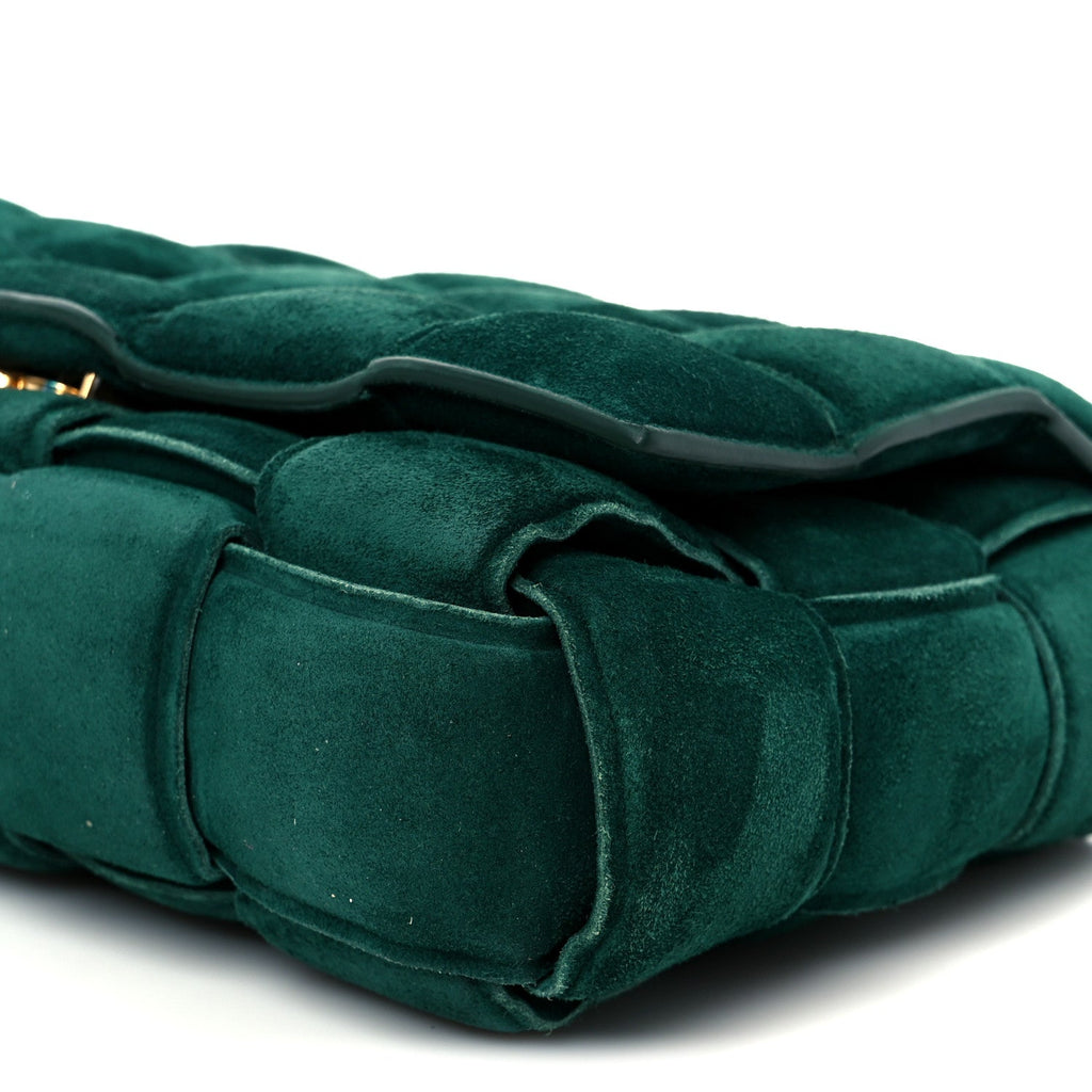 Suede Maxi Intrecciato Padded Chain Cassette Crossbody Bag Emerald Green