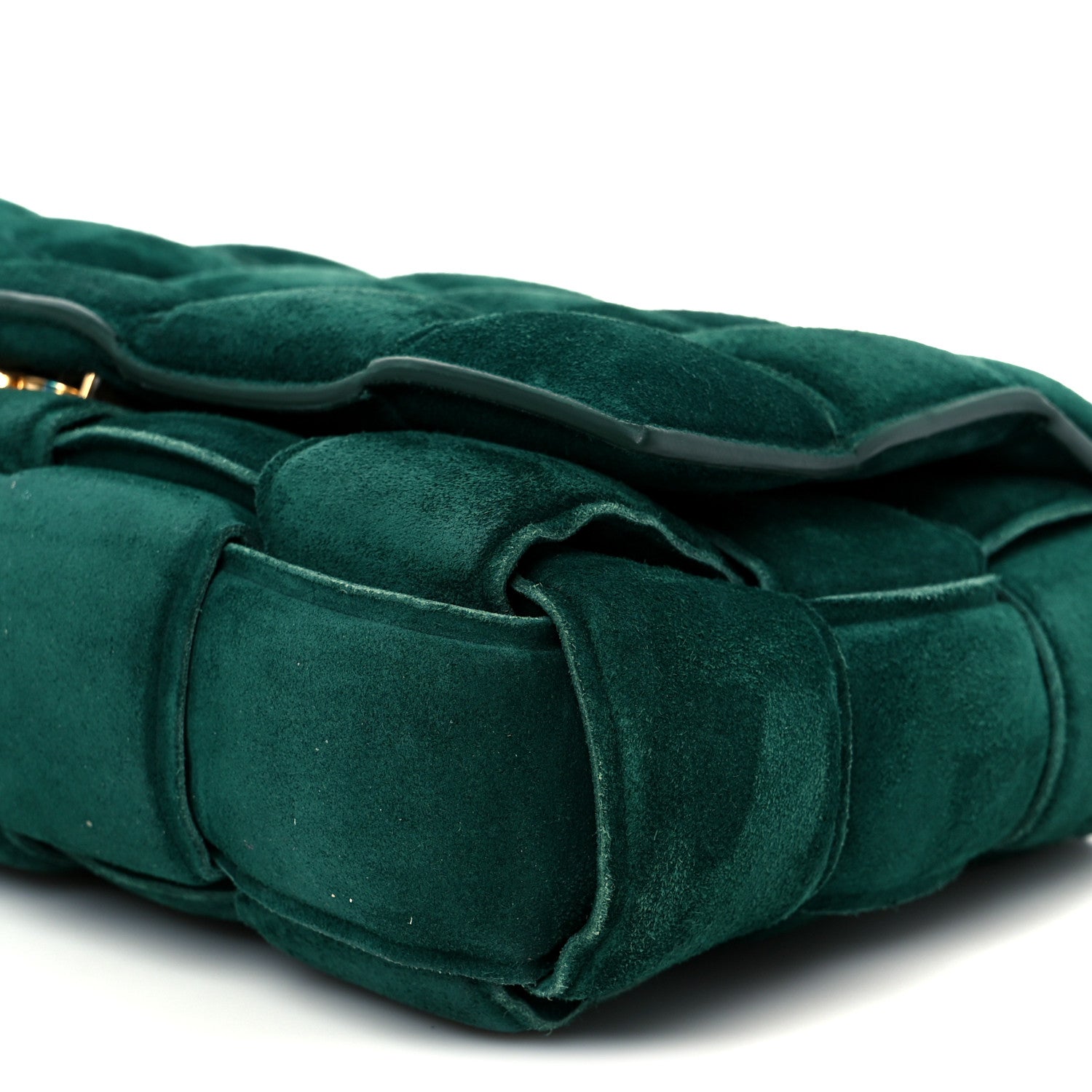 Suede Maxi Intrecciato Padded Chain Cassette Crossbody Bag Emerald Green