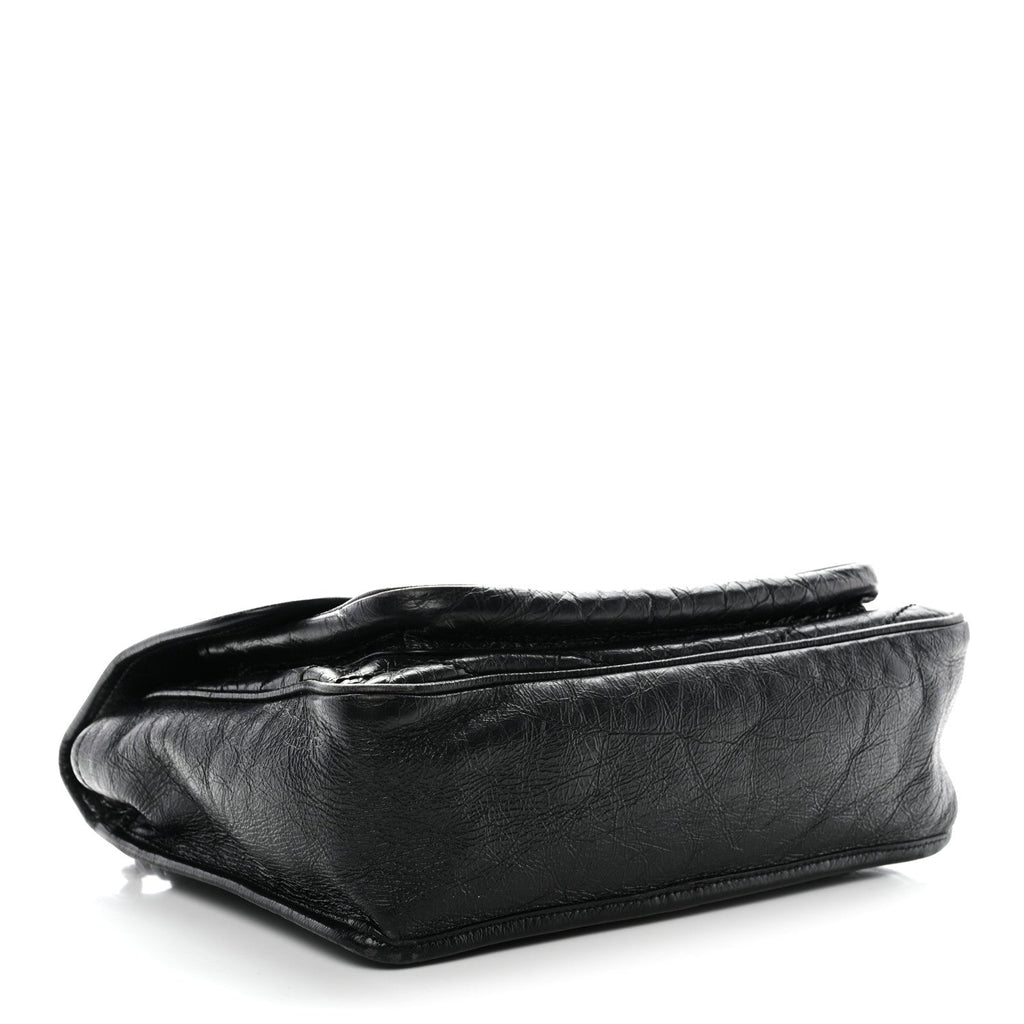 Crinkled Calfskin Matelasse Monogram Medium Niki Chain Satchel Black
