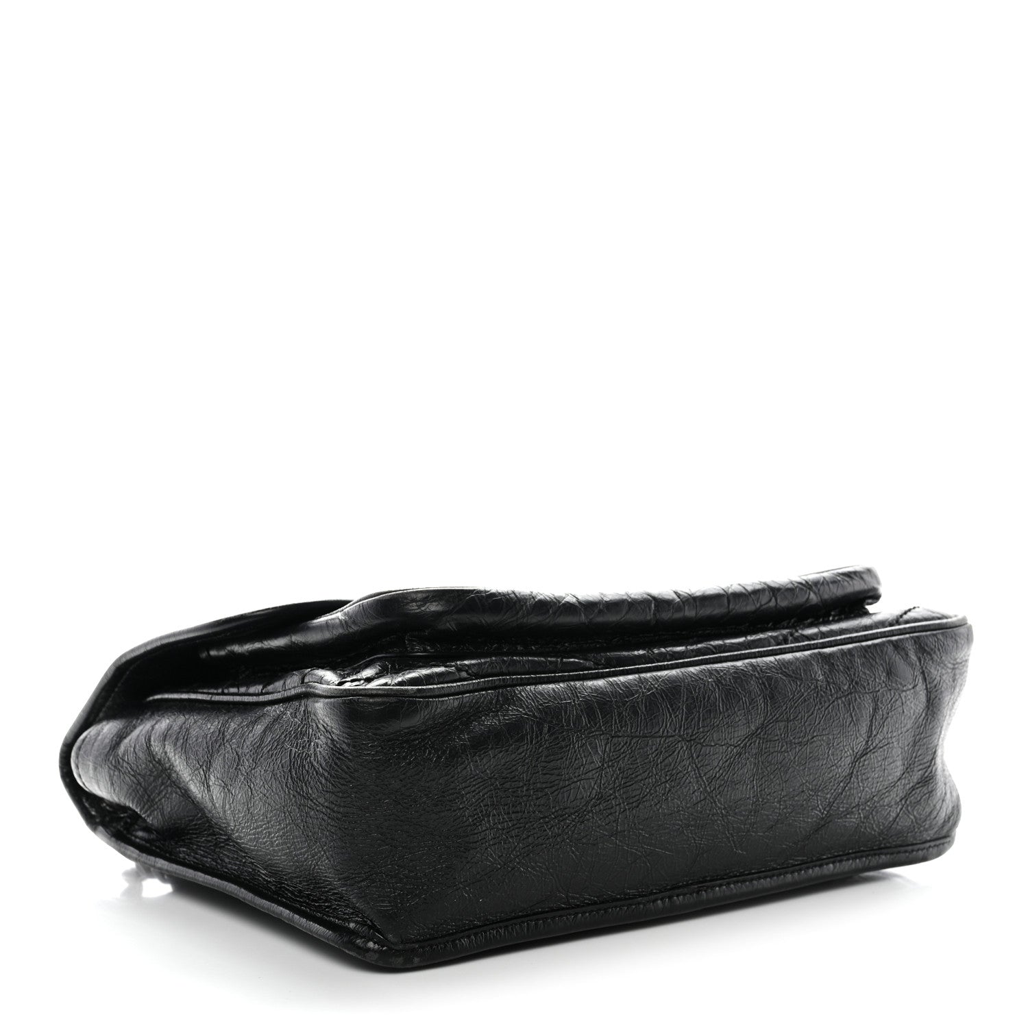 Crinkled Calfskin Matelasse Monogram Medium Niki Chain Satchel Black