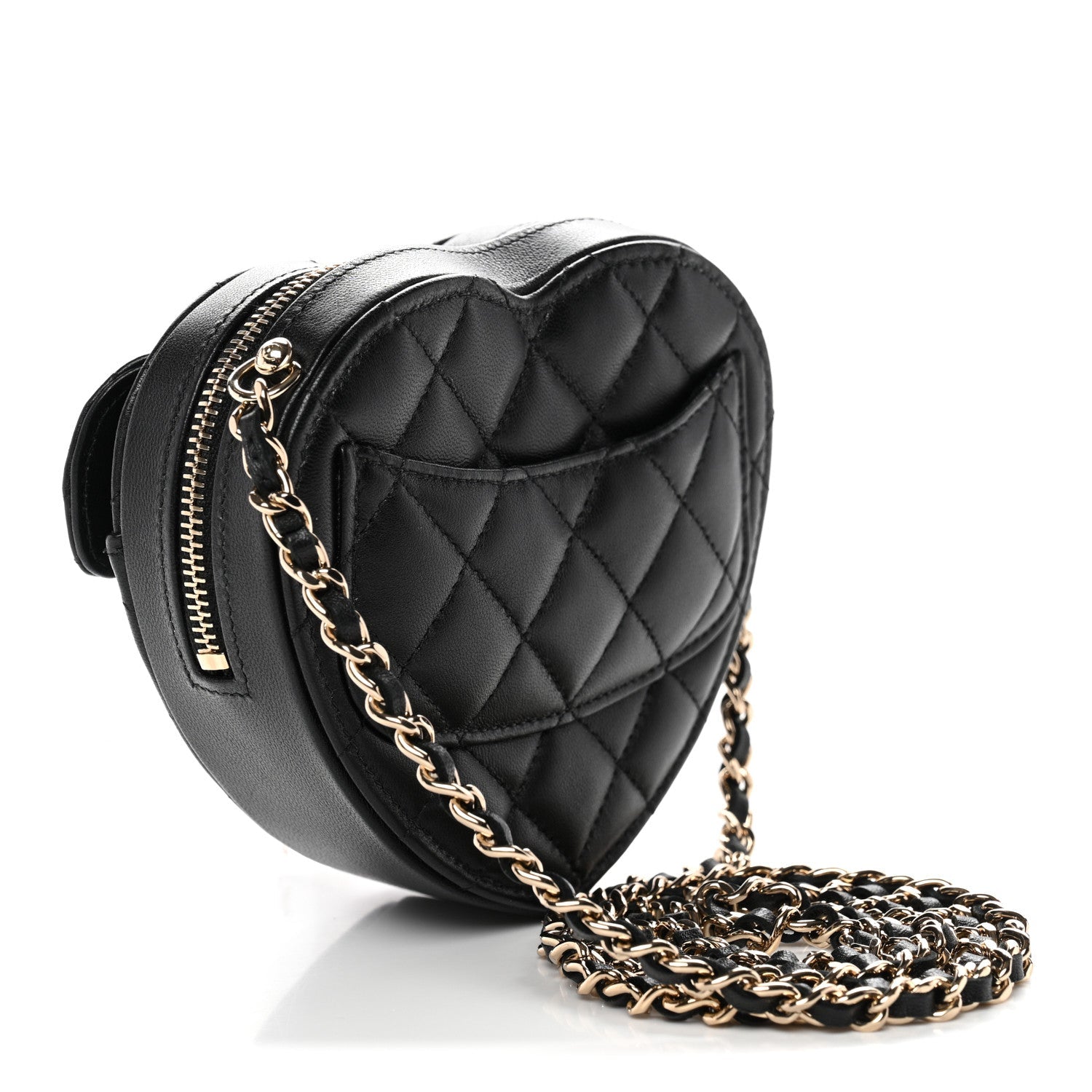 Lambskin Quilted CC In Love Heart Clutch With Chain Black