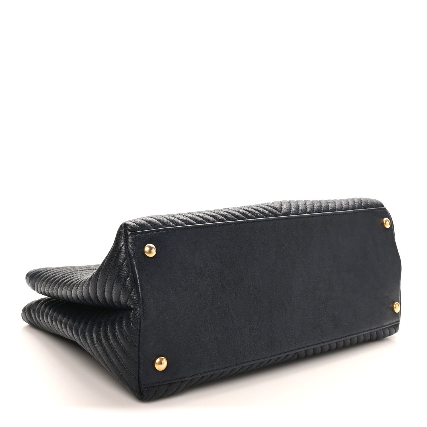 Wrinkled Lambskin Chevron Quilted Surpique Tote Navy Blue