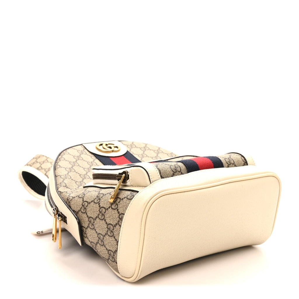 GG Supreme Monogram Textured Calfskin Web Small Ophidia Day Backpack Beige Ebony Mystic White