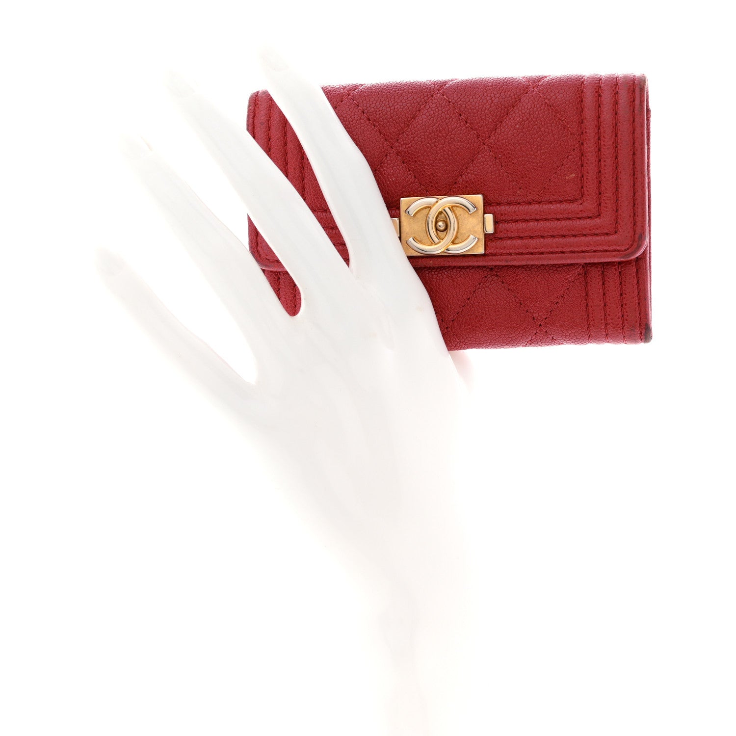 Caviar Quilted Boy Flap  Holder Wallet Red