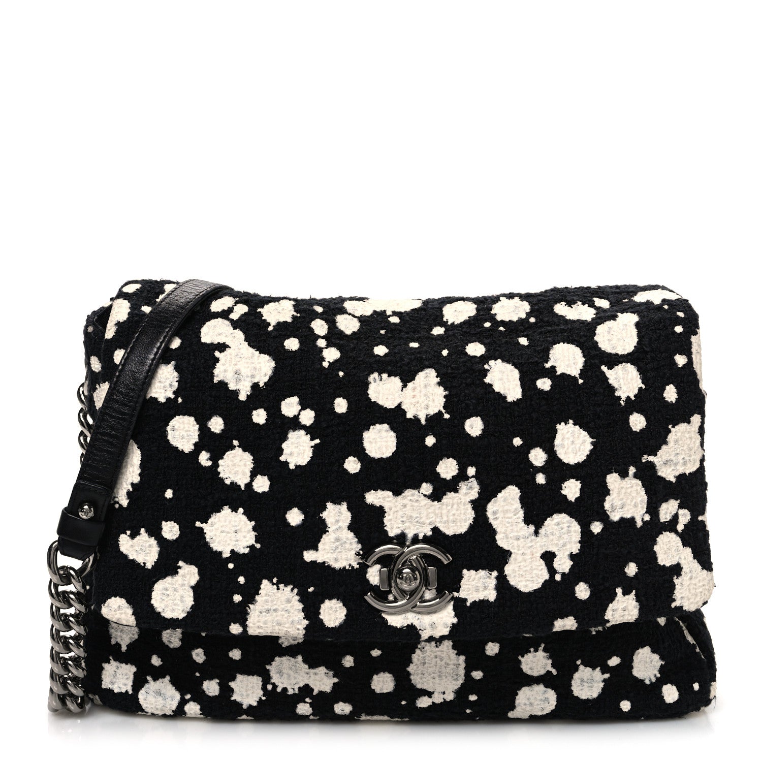 Tweed Paint Splatter Print Flap Black White