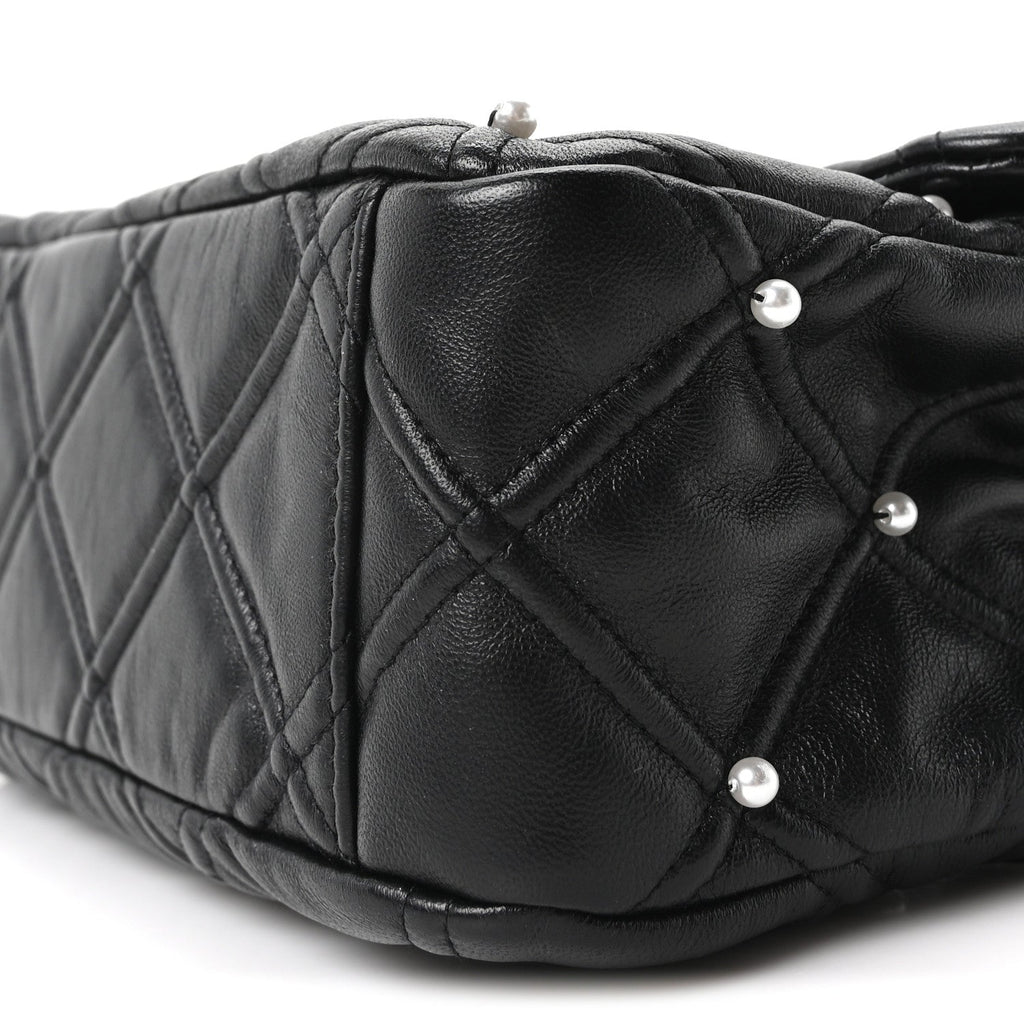 Lambskin Quilted Pearl Studded Flap Black