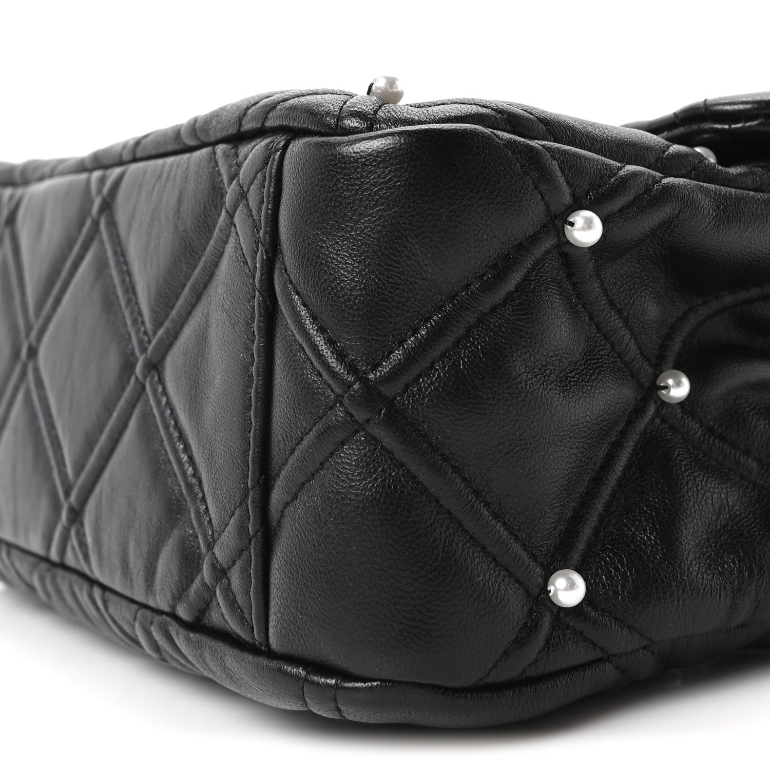Lambskin Quilted Pearl Studded Flap Black