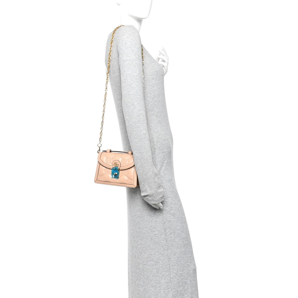 Calfskin GG Matelasse Mini Chain Top Handle Bag Light Pink
