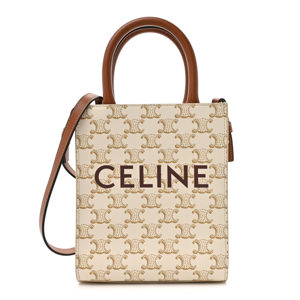 Triomphe Canvas Calfskin Mini Vertical Cabas White