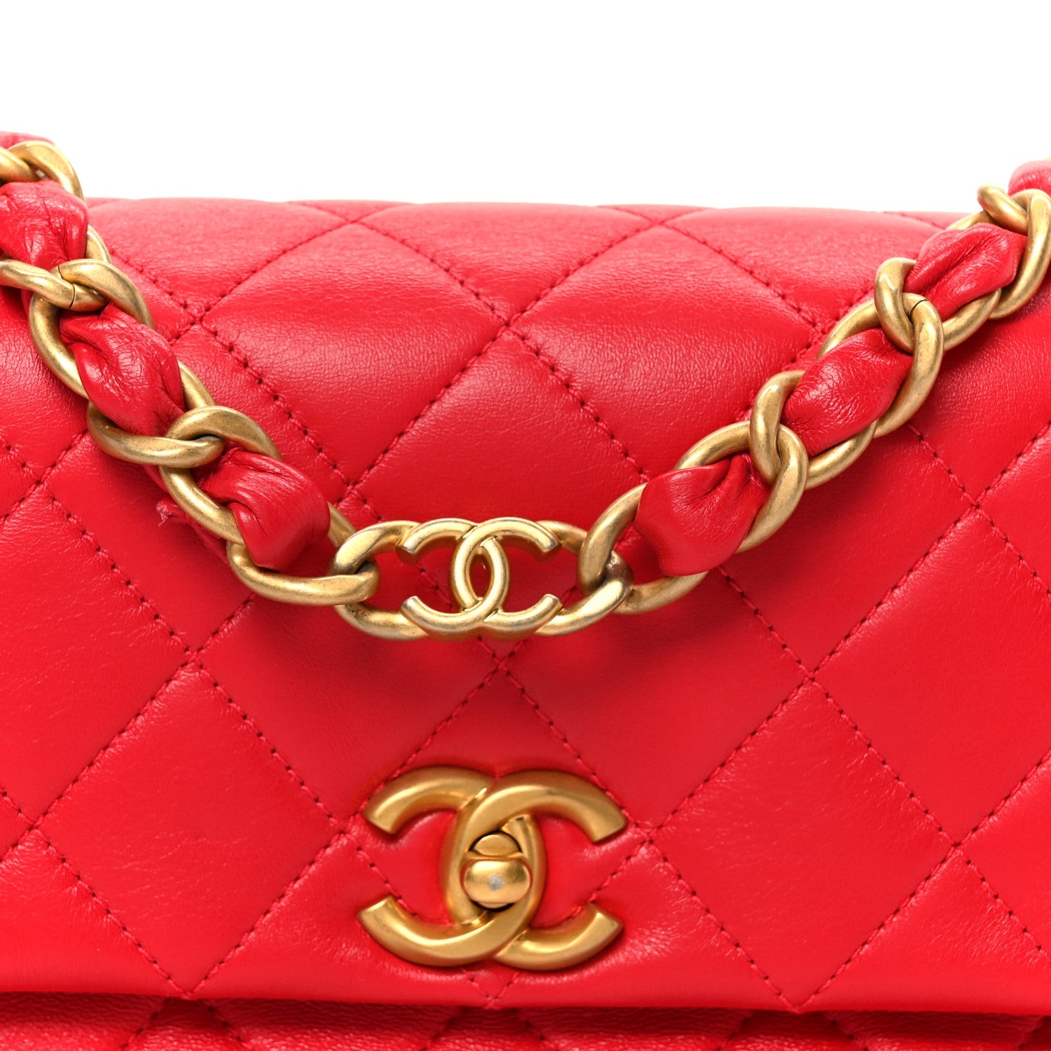 Lambskin Quilted Small Flap Red