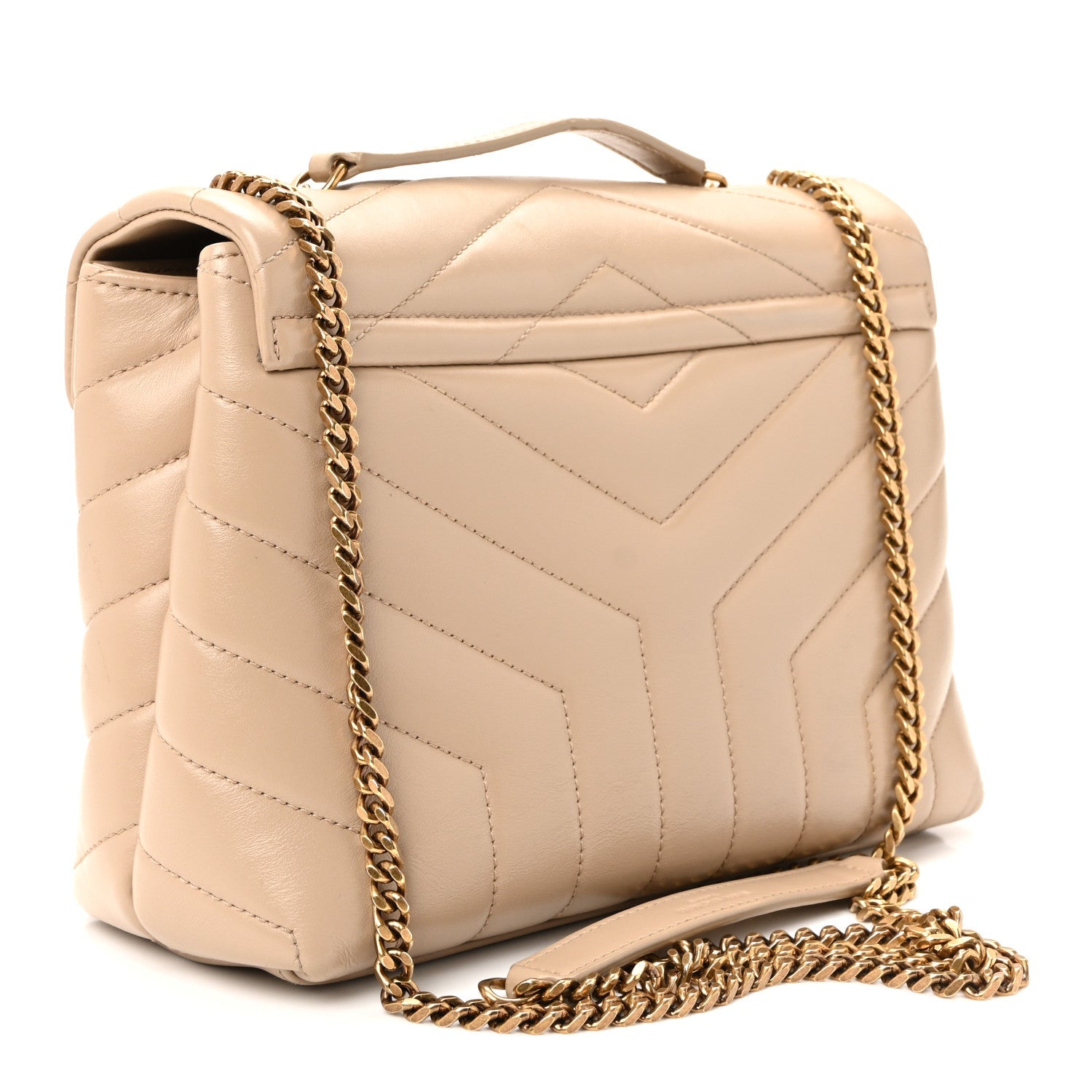 Calfskin Y Quilted Monogram Small Loulou Chain Satchel Dark Beige