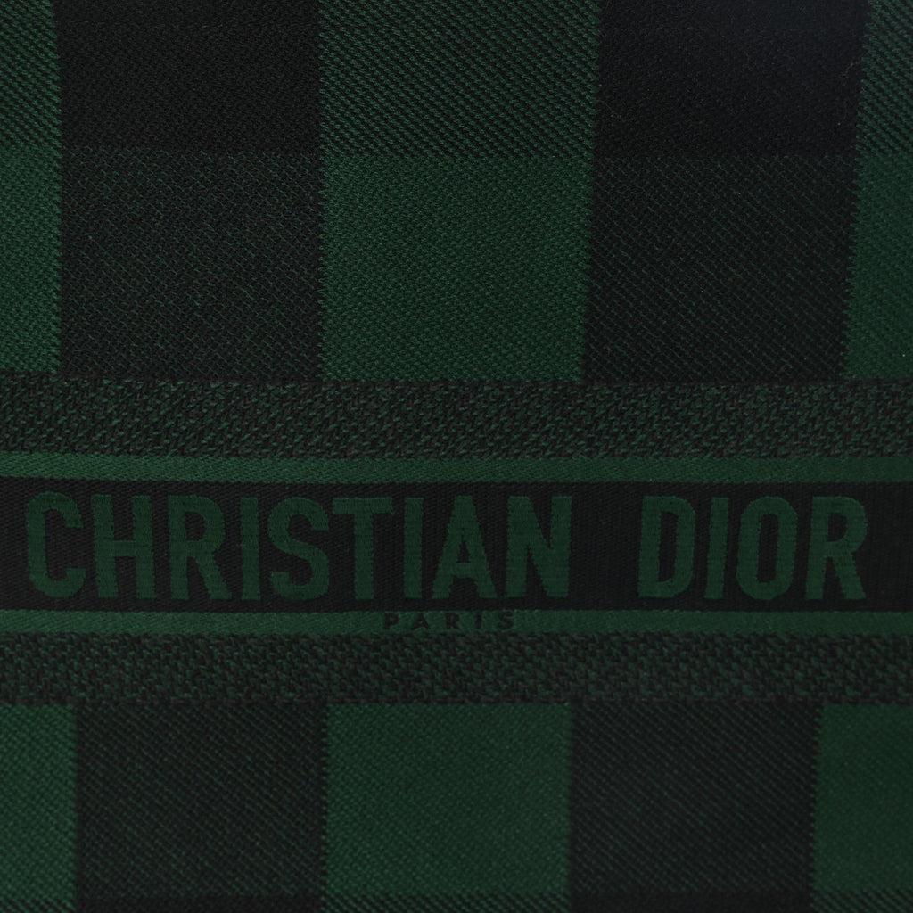 Canvas Embroidered Large Checkered Book Tote Black Green
