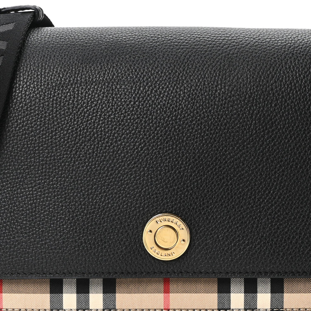 Coated Canvas Calfskin Vintage Check Medium Note Crossbody Bag Black