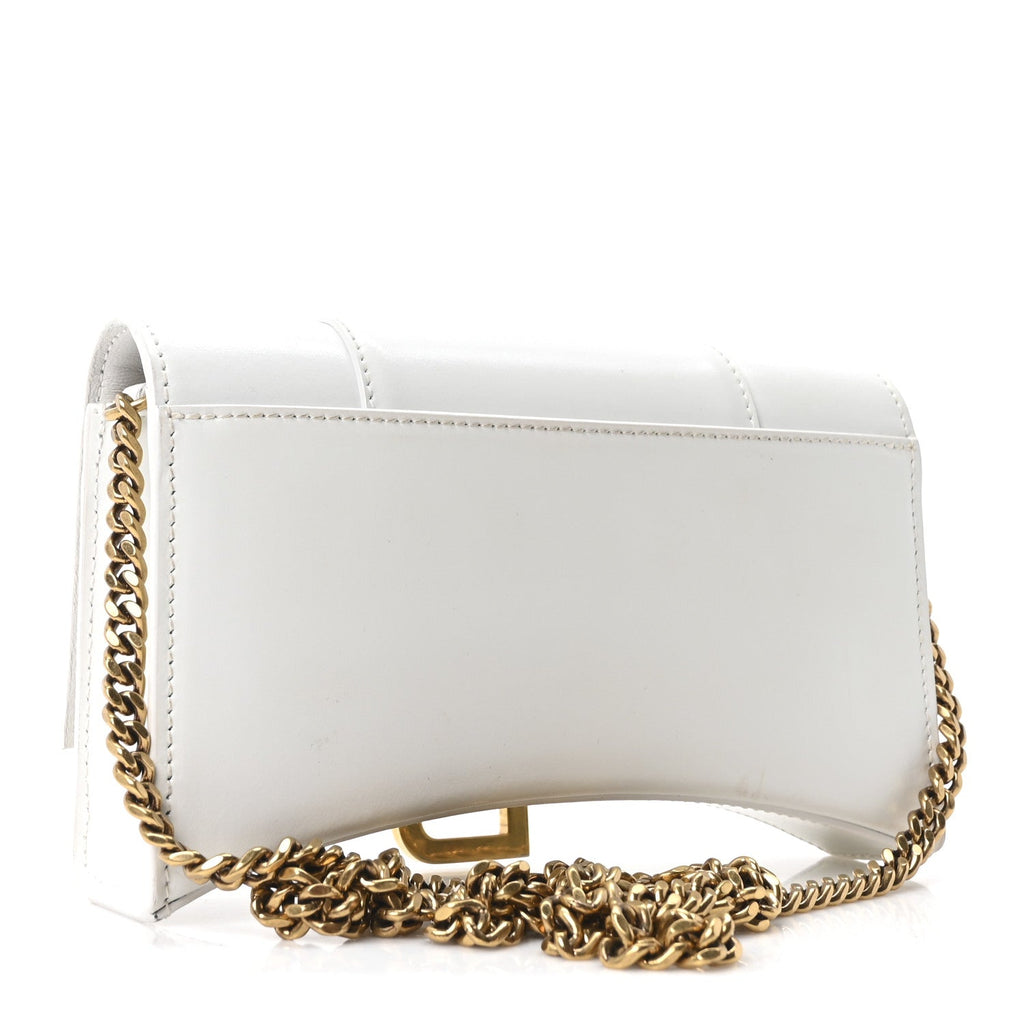 Shiny Box Calfskin Hourglass Chain Bag White