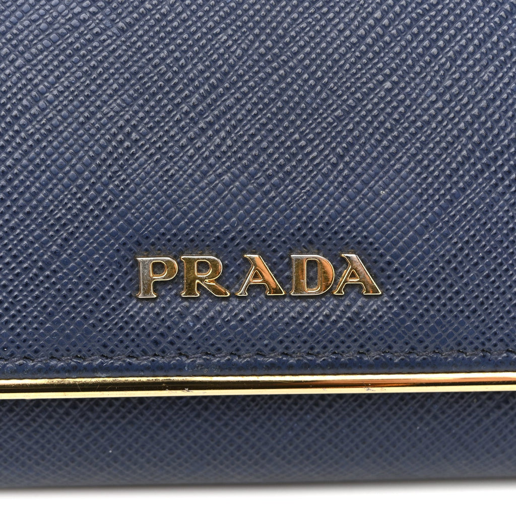 Saffiano Metal Bar Continental Flap Wallet Bluette