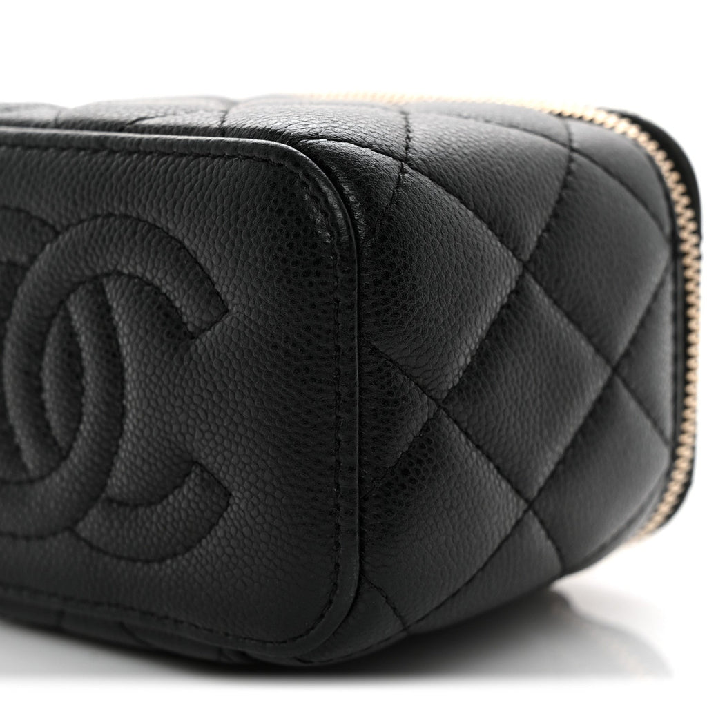 Caviar Quilted Mini Vanity Case With Chain Black