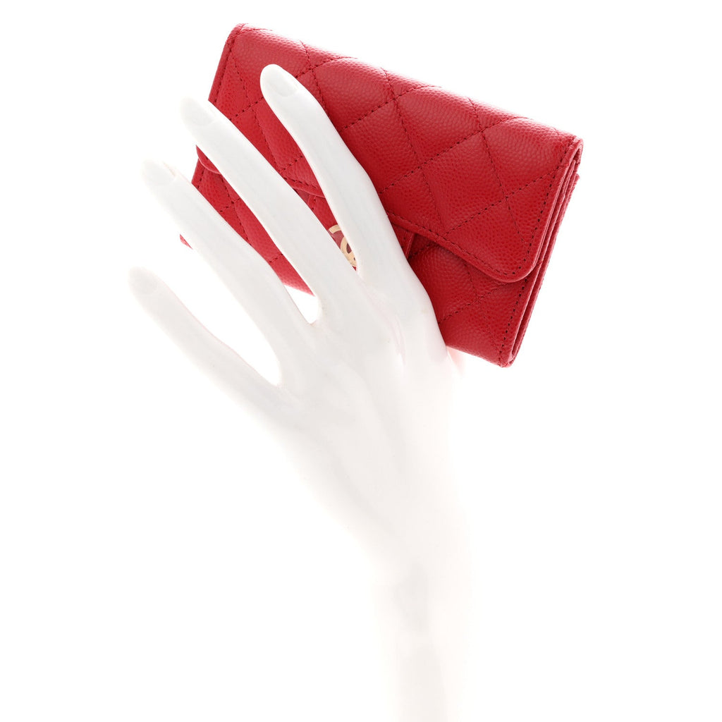 Caviar Quilted Flap  Holder Wallet Red