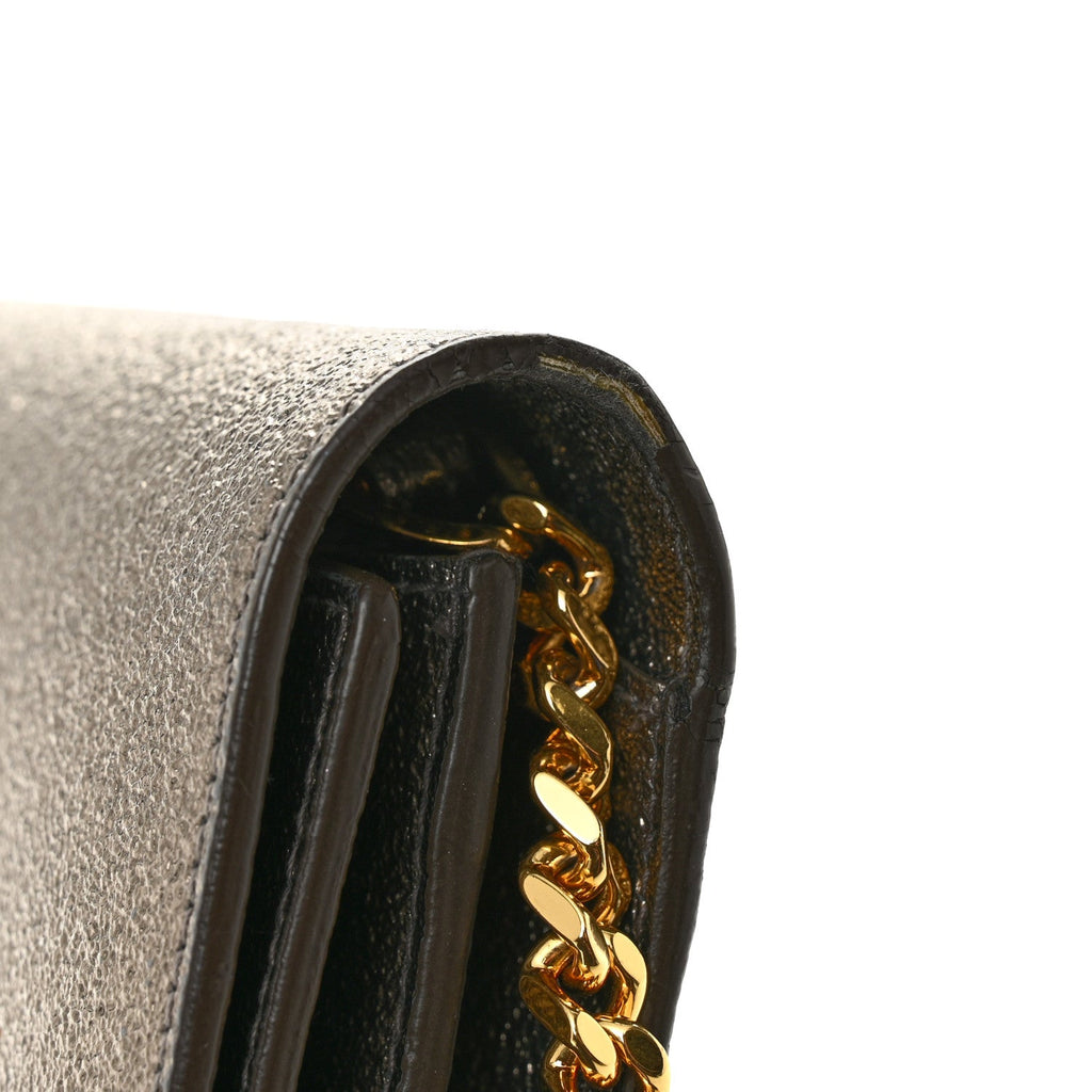 Grained Metallic Calfskin Monogram Chain Wallet Bronze
