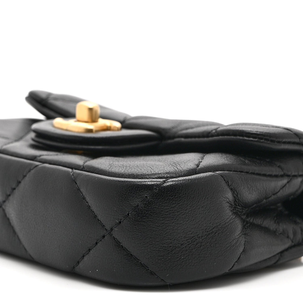 Calfskin Quilted Lady Handle Flap  Holder With Chain Black