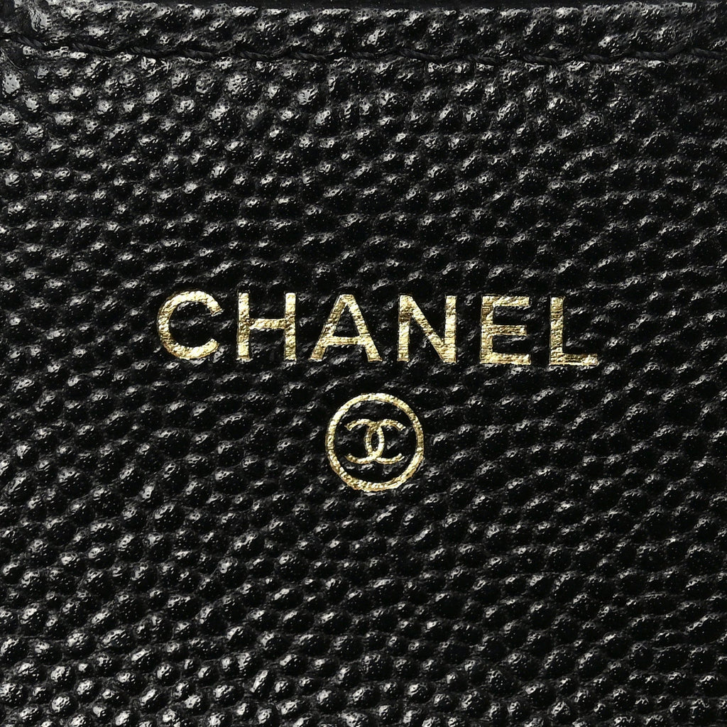Caviar Quilted Flap  Holder Wallet Black