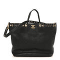 Caviar Quilted Grommet Embellished Piercing Chic Tote Bag Black