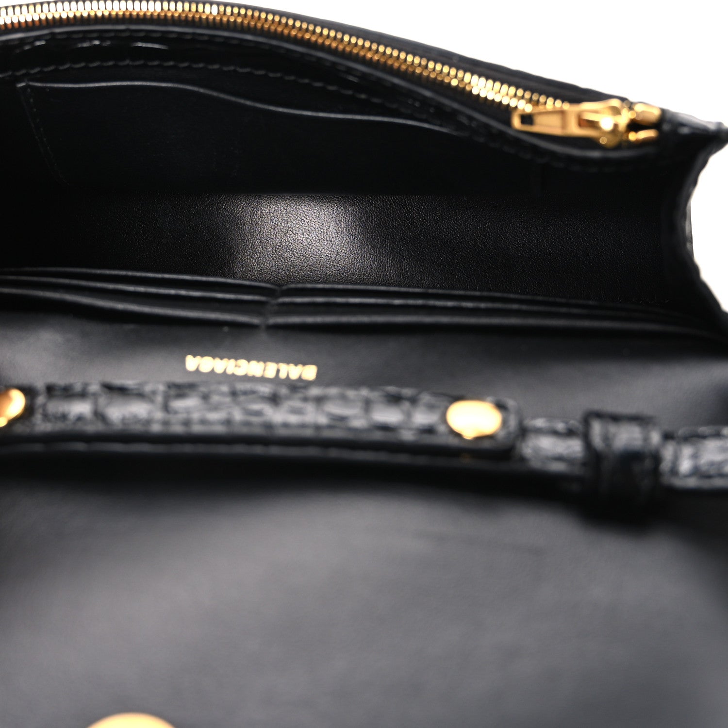 Shiny Calfskin Crocodile Embossed Hourglass Chain Bag Black