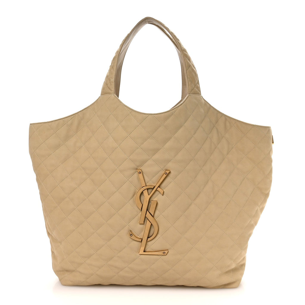 Nubuck Suede Quilted Maxi Icare Shopping Tote Beige
