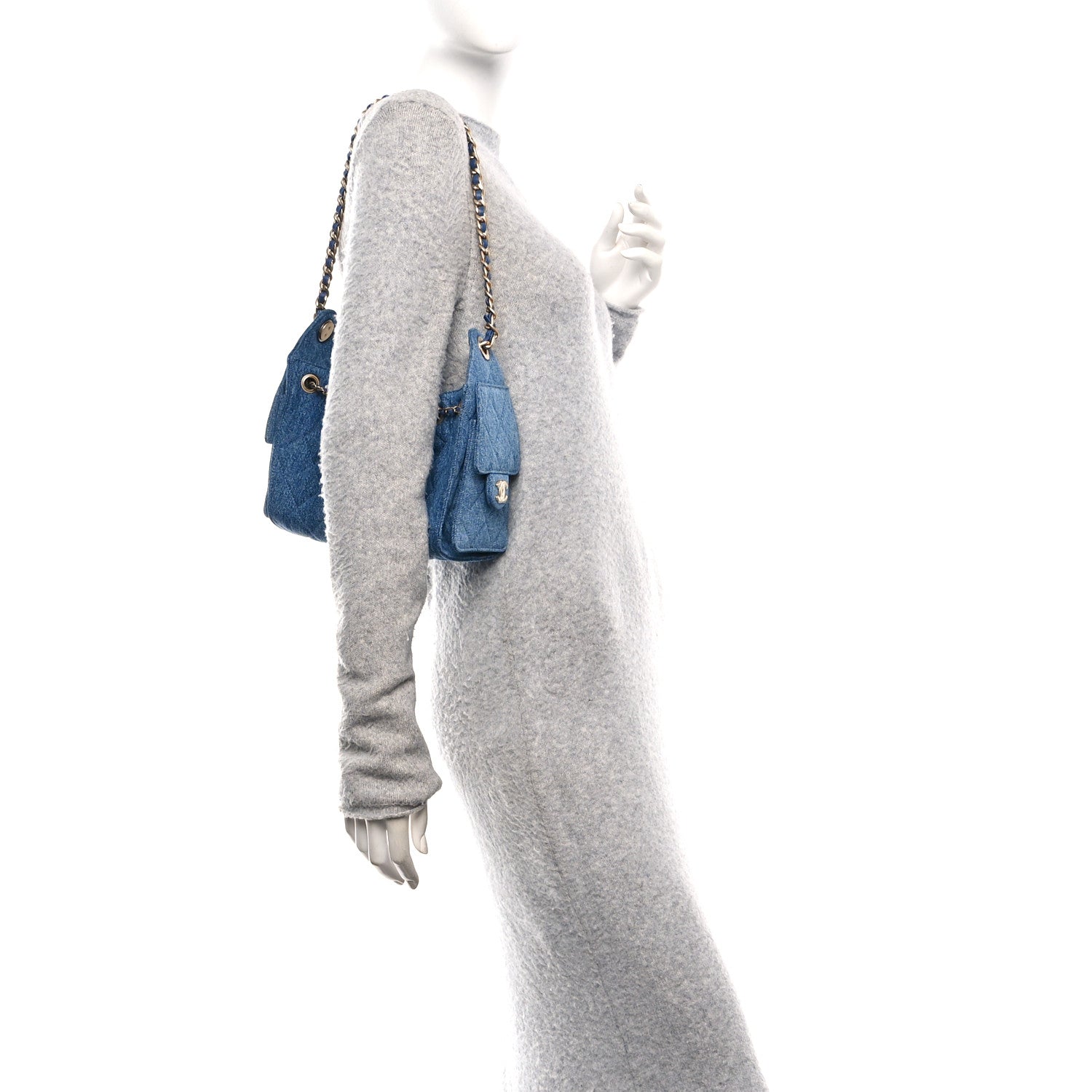 Washed Denim Quilted Mini Chanel 25 Handbag Blue