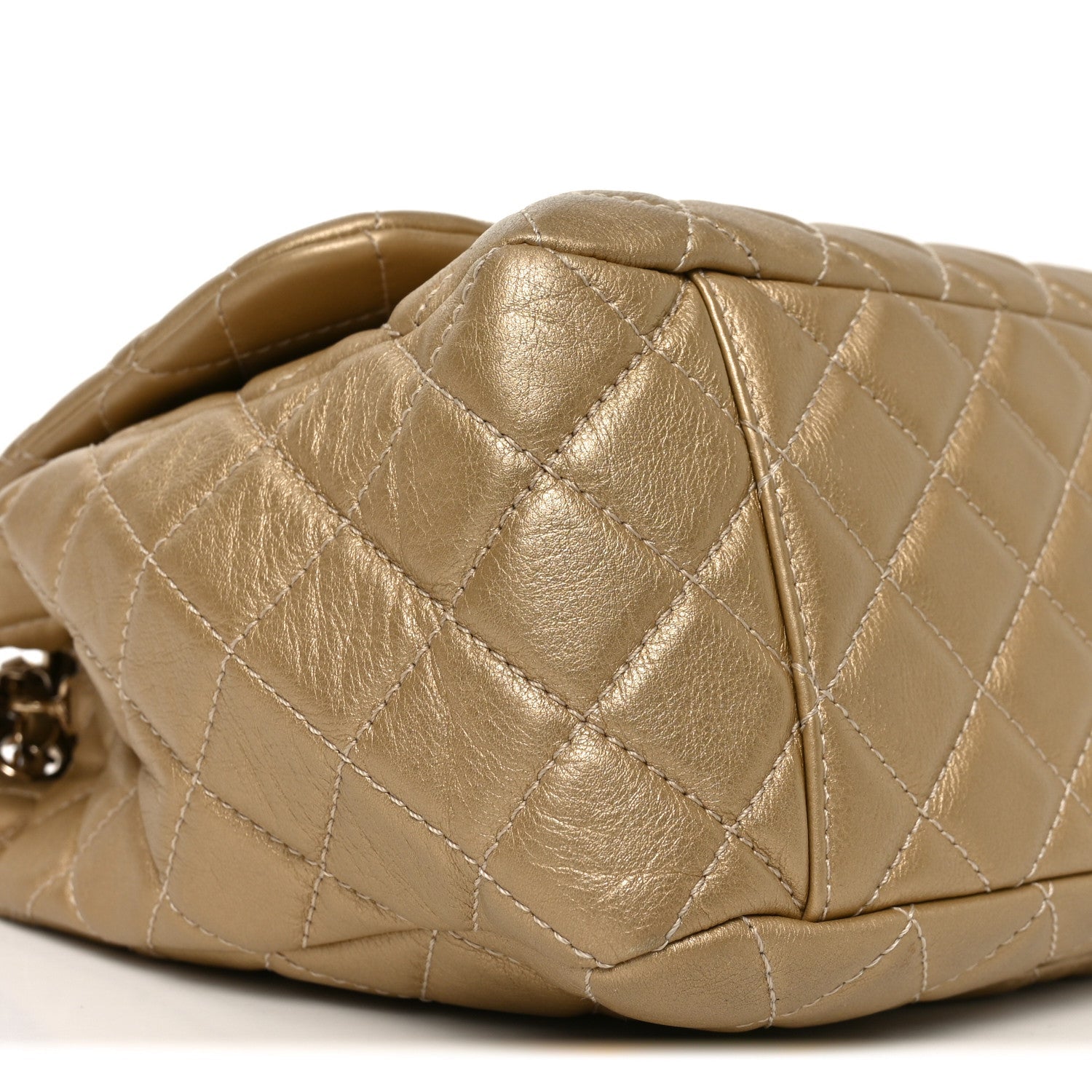 Metallic Calfskin Quilted Small XXL Travel Flap Bag Gold
