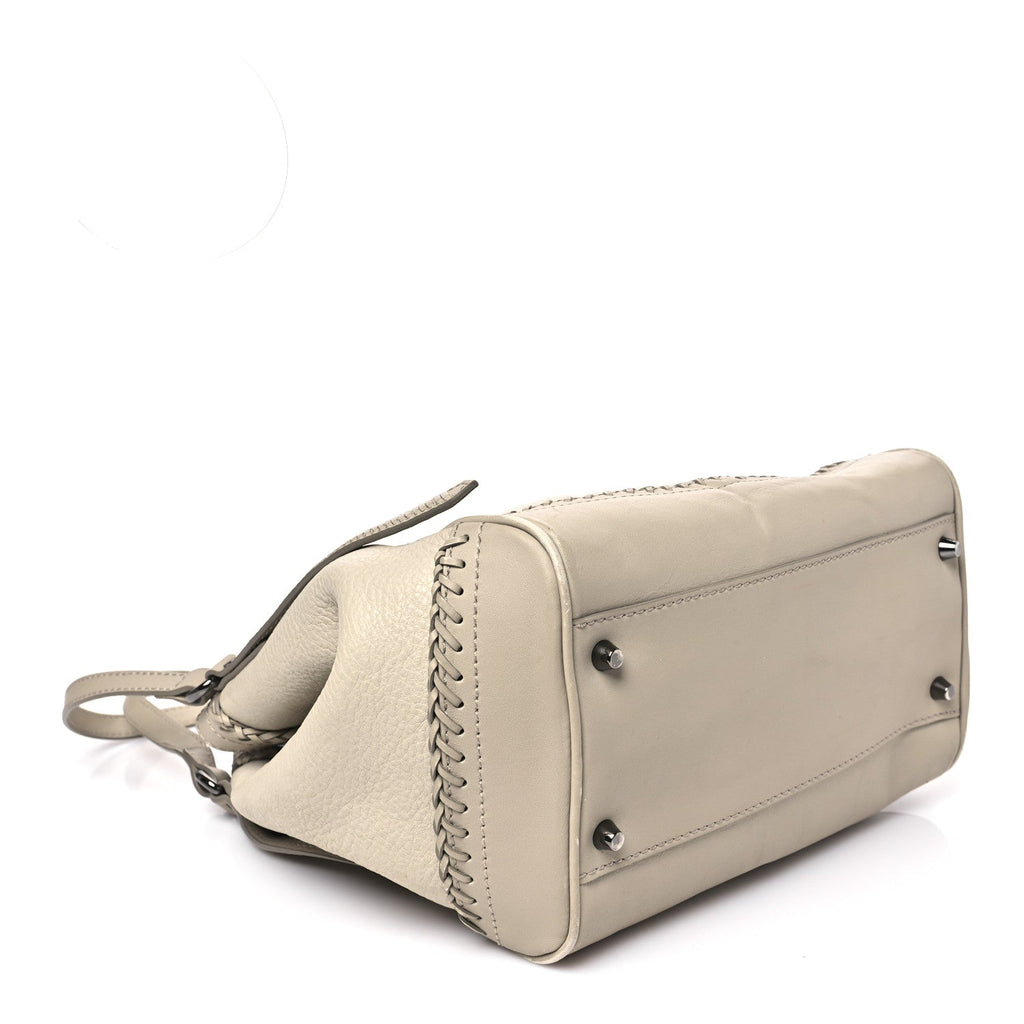 Grainy Calfskin Braided Small Canterbury Tote Beige