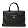 Grained Calfskin Medium Bi-Color Neo Executive Shopper Tote Black Beige