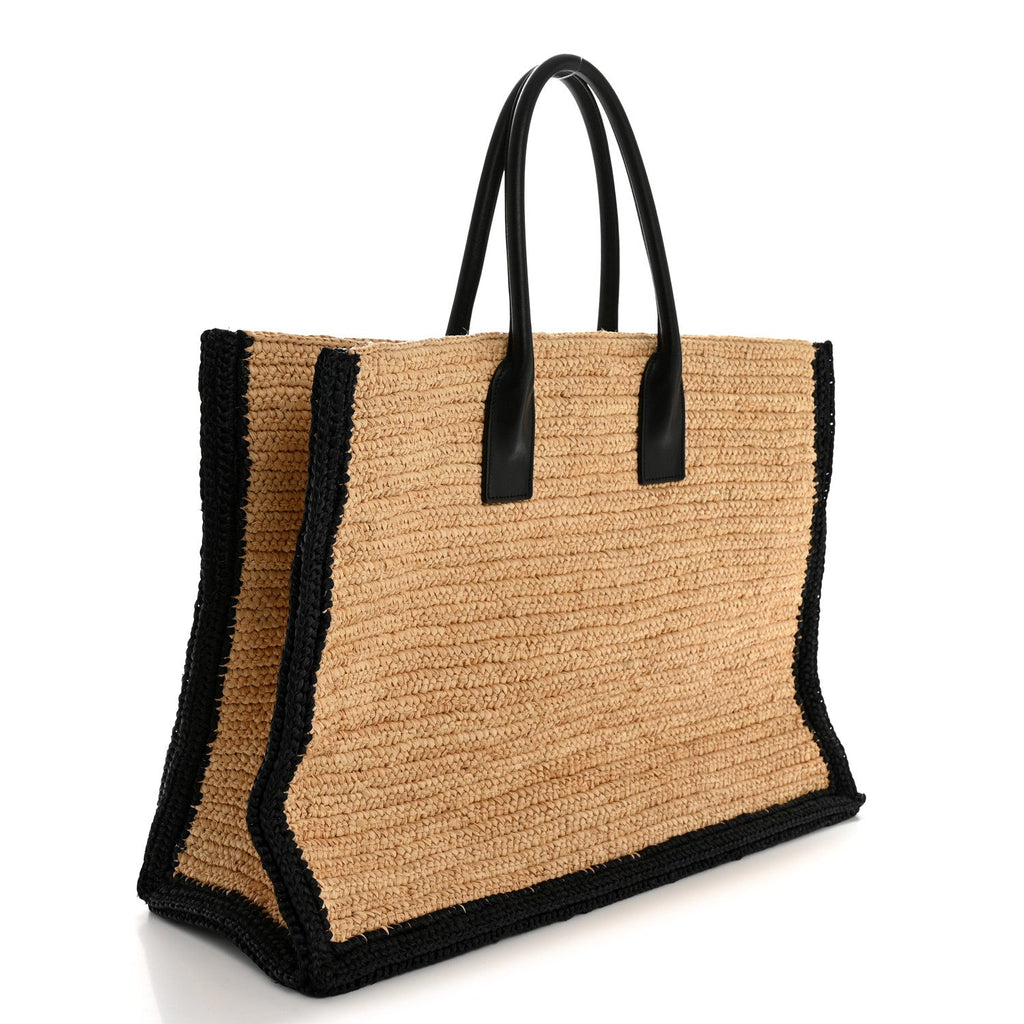 Raffia Calfskin Rive Gauche Tote Naturale Black