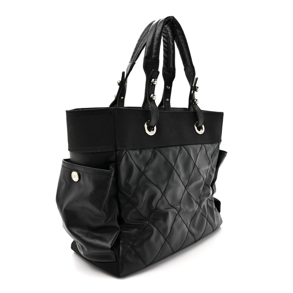 Coated Canvas Quilted Large Paris Biarritz Tote Black