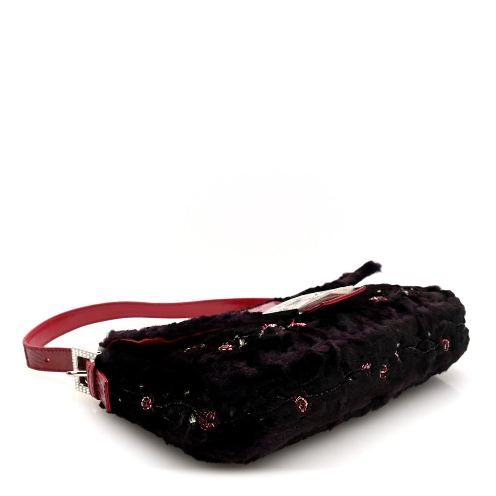 Rabbit Fur Lizard Crystal Beaded Rose Baguette Brown Red