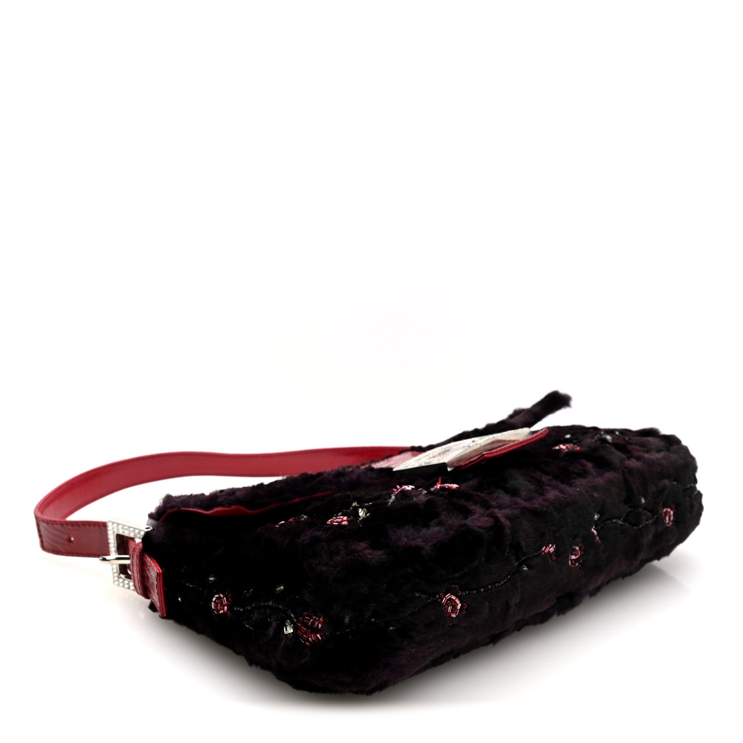 Rabbit Fur Lizard Crystal Beaded Rose Baguette Brown Red