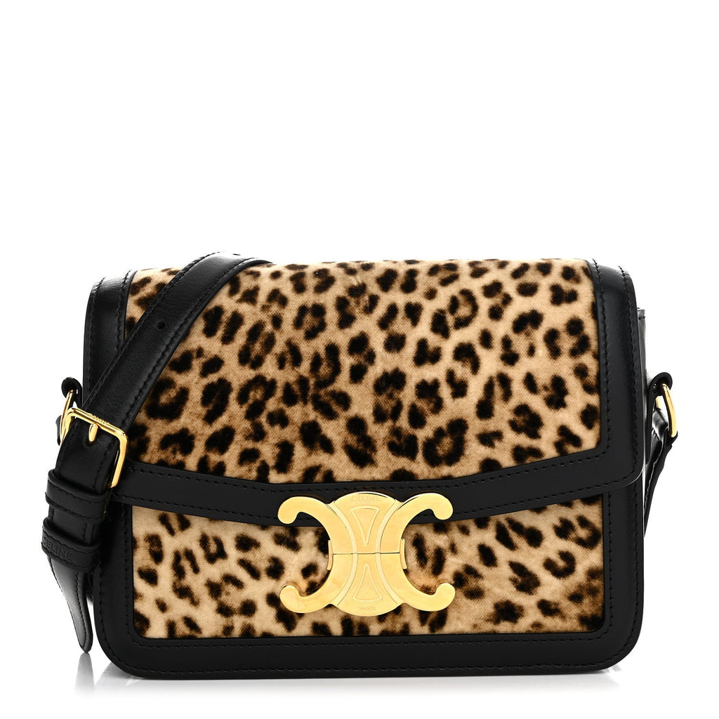Velvet Calfskin Leopard Print Teen Triomphe Bag Brown Black