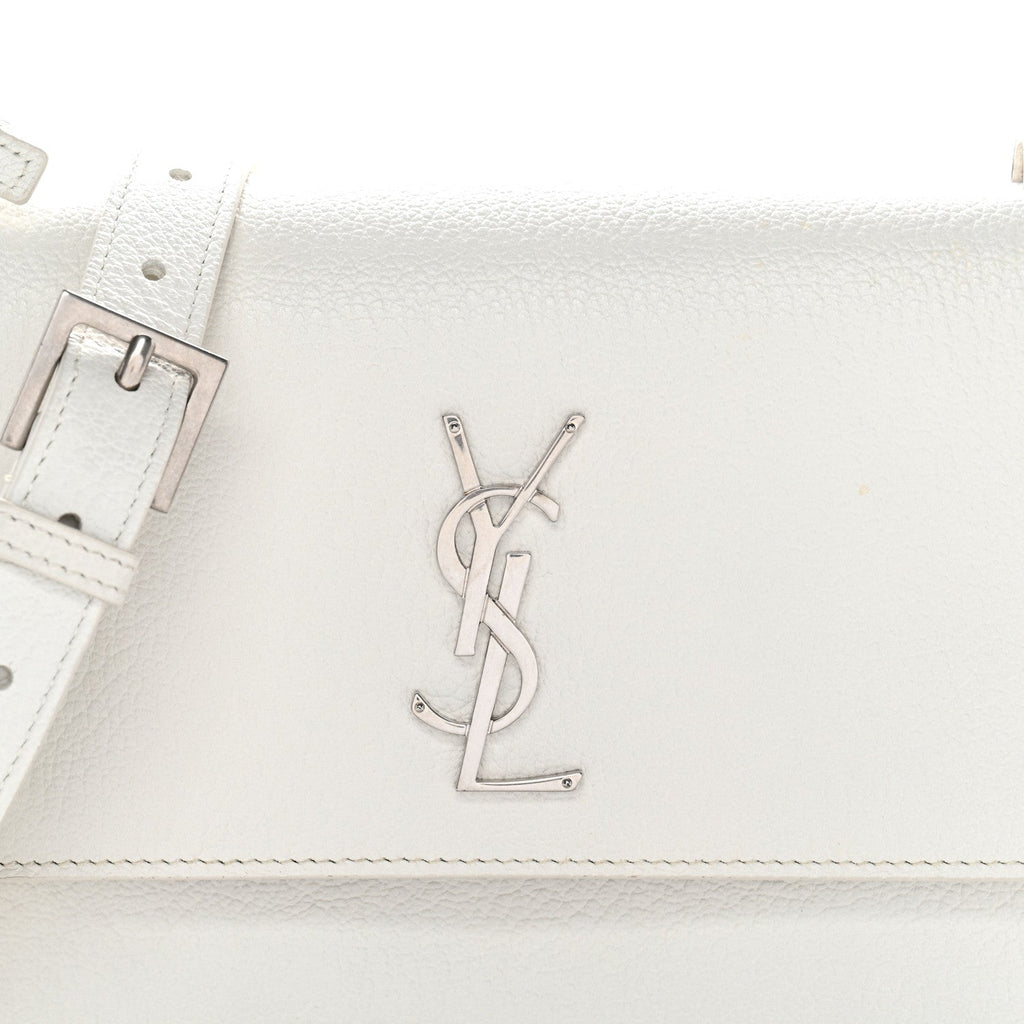 Grained Calfskin Medium Monogram Sunset Satchel White