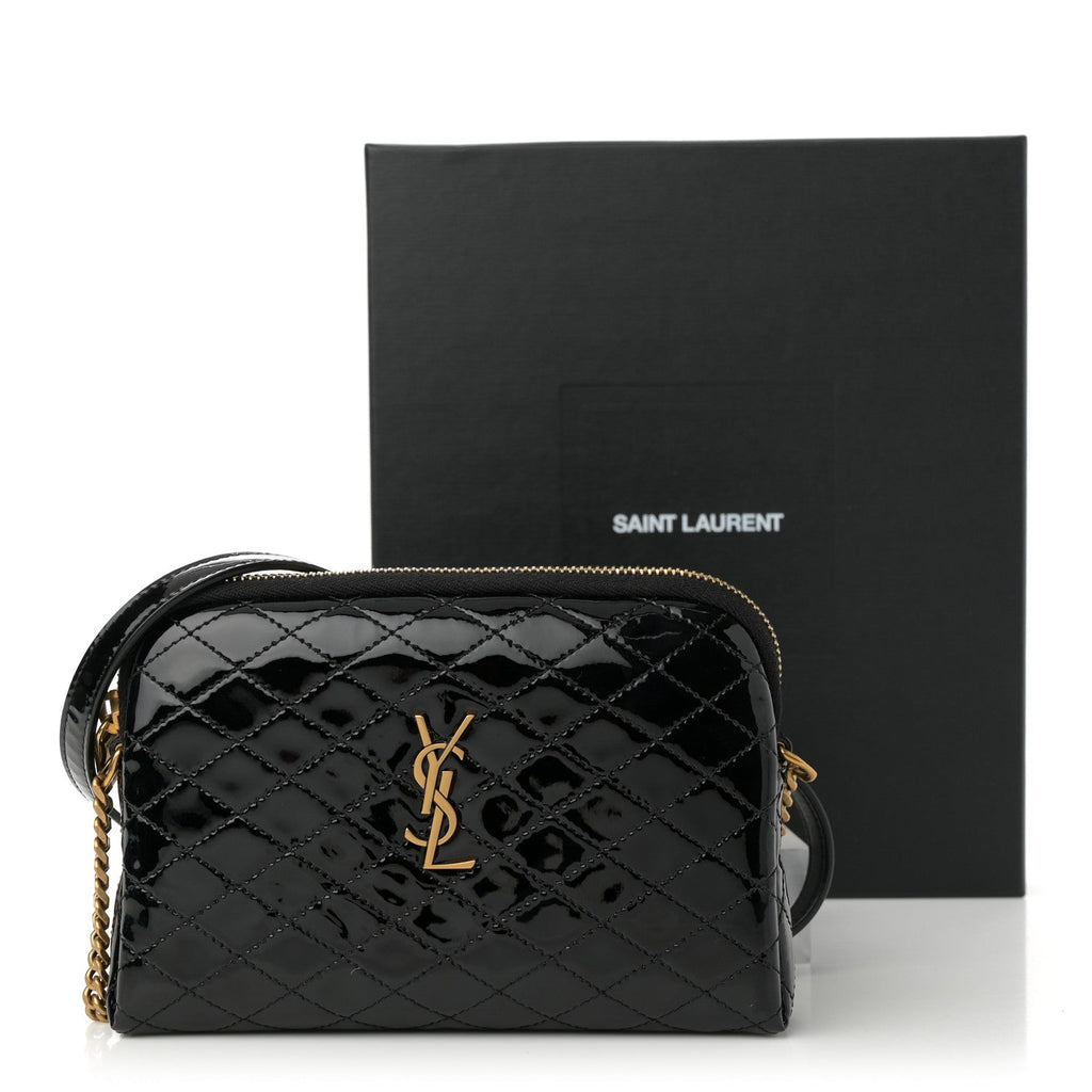 Patent Quilted Gaby Zipped Pouch Black