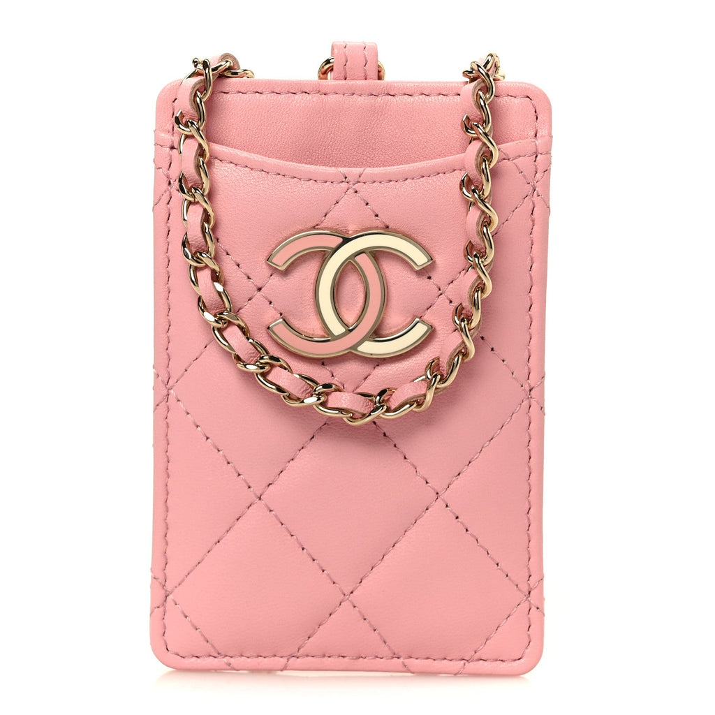 Lambskin Quilted Enamel Chanel  Holder On Chain Light Pink