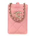 Lambskin Quilted Enamel Chanel  Holder On Chain Light Pink