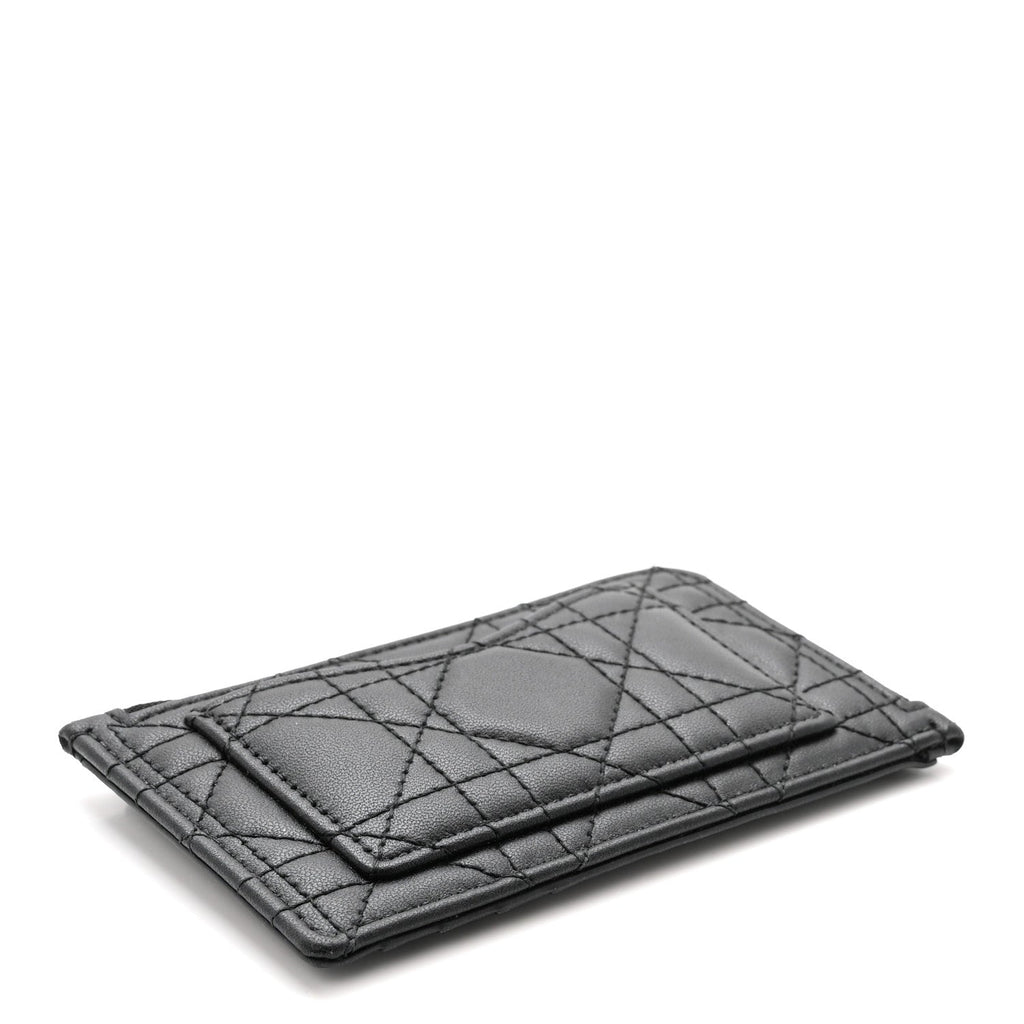 Supple Calfskin Cannage Lady Dior Cosmos Zipped  Holder Black