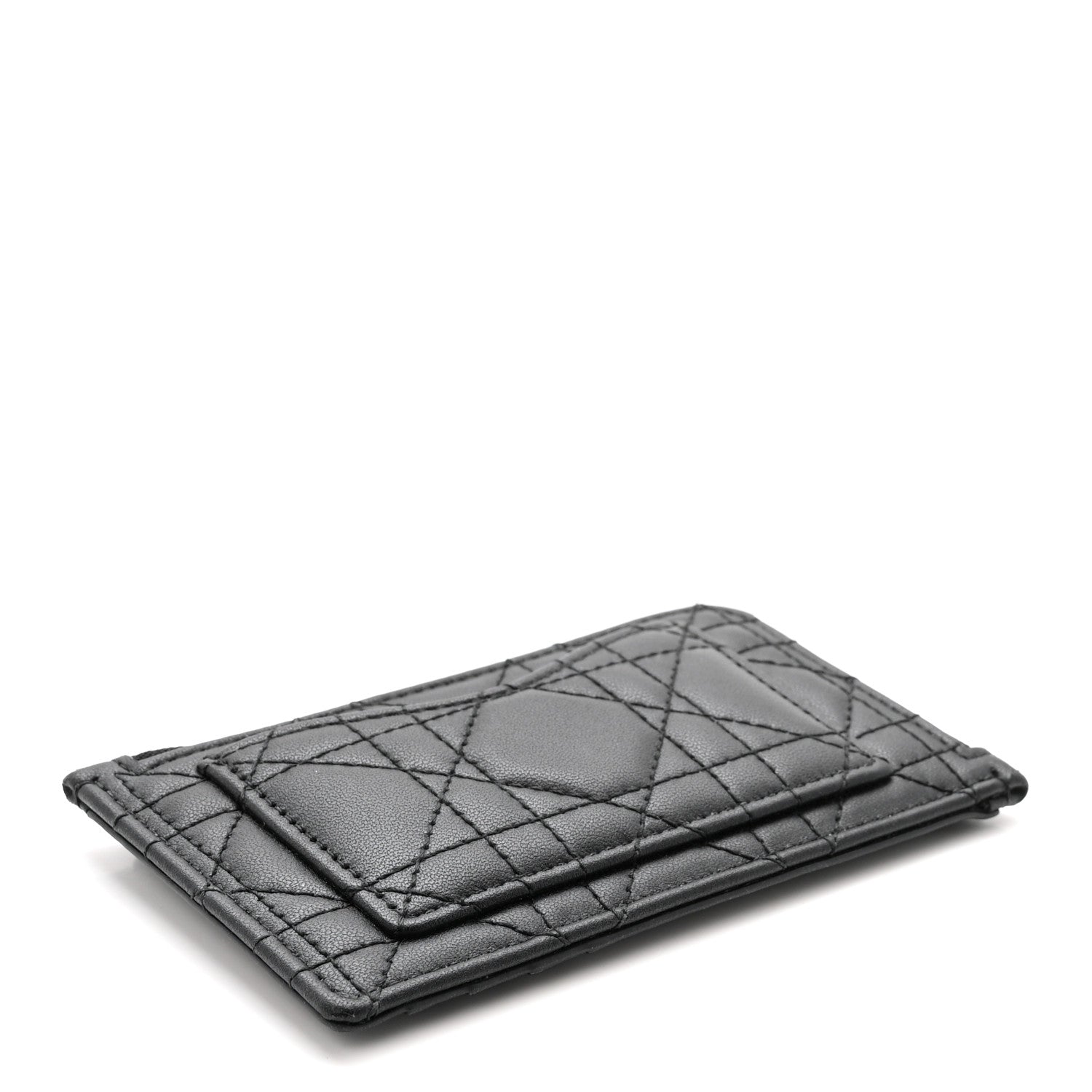 Supple Calfskin Cannage Lady Dior Cosmos Zipped  Holder Black