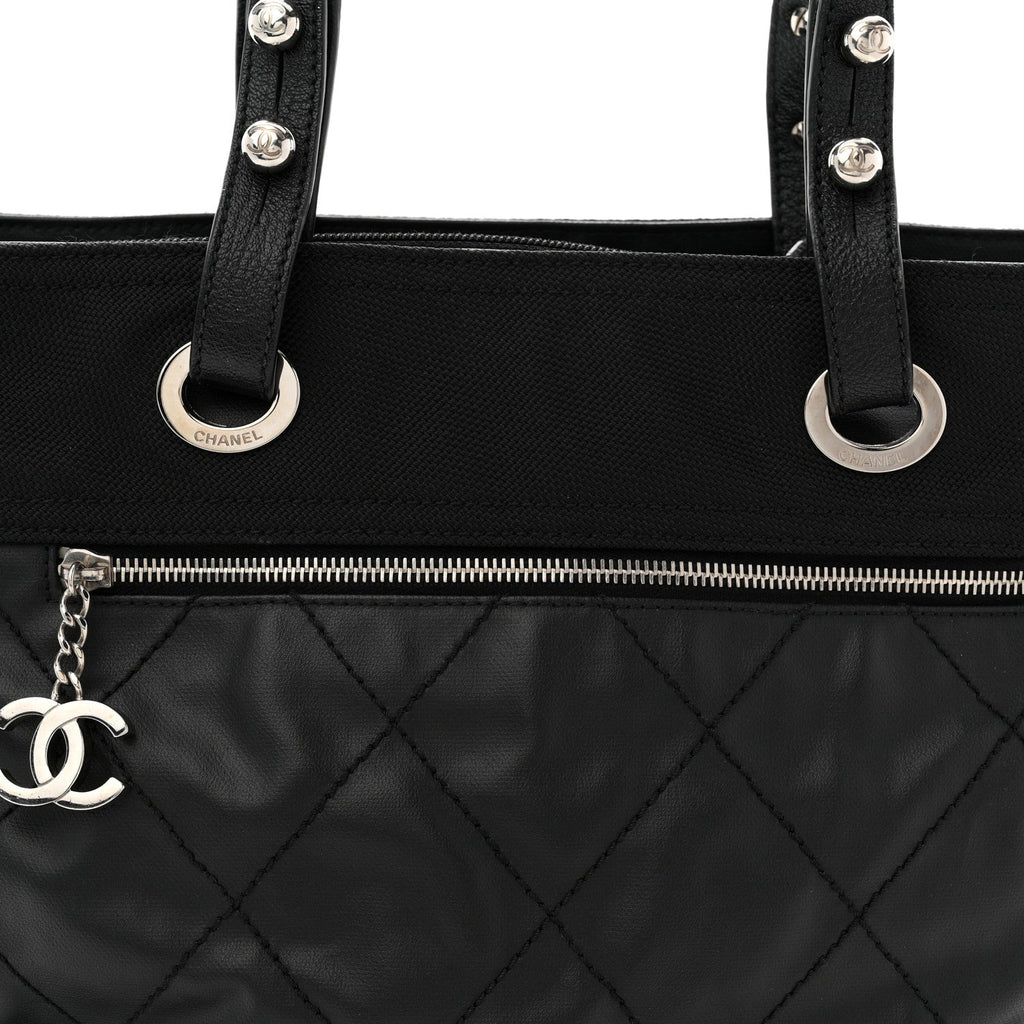 Coated Canvas Quilted Large Paris Biarritz Tote Black