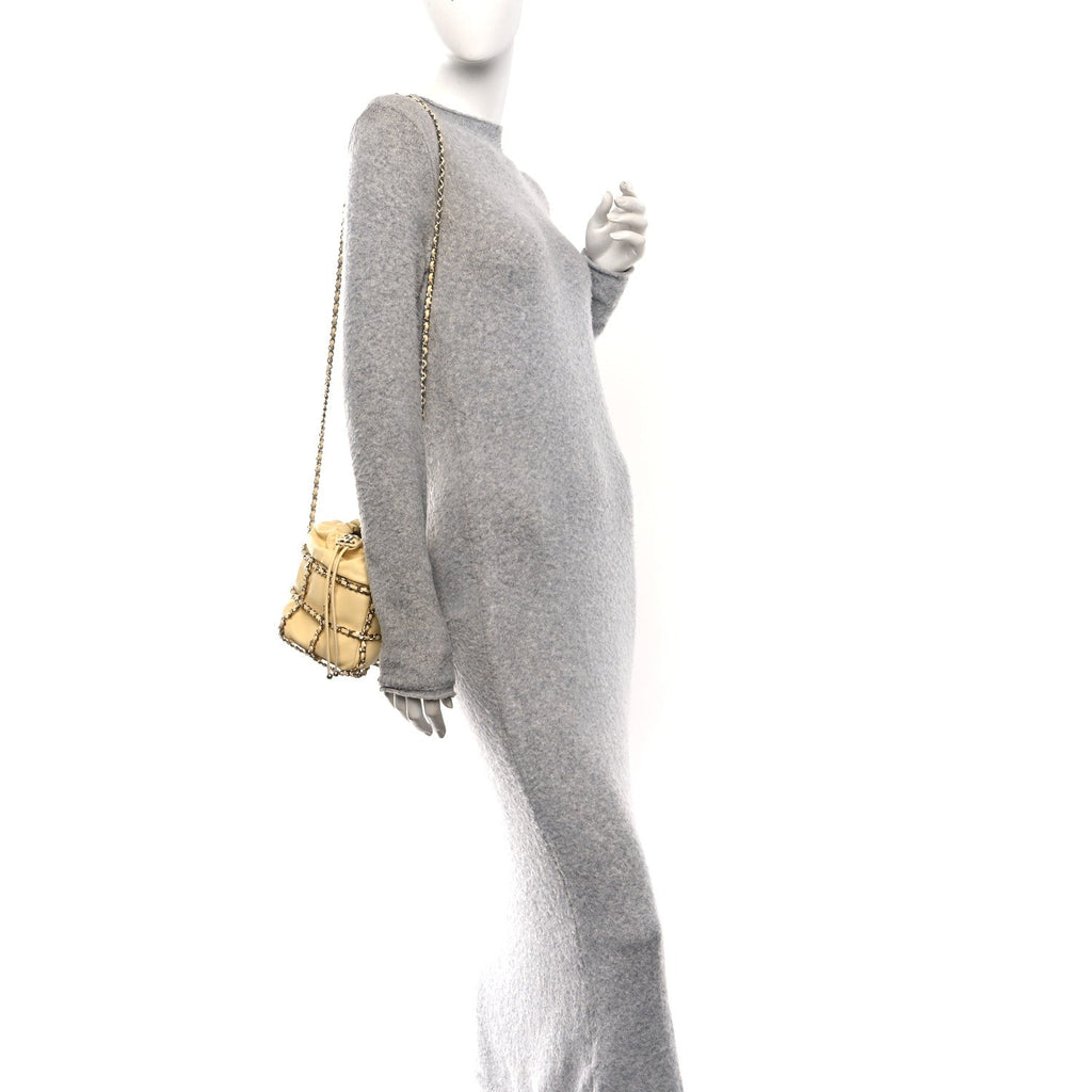 Lambskin Bucket Chain Drawstring Bag Yellow