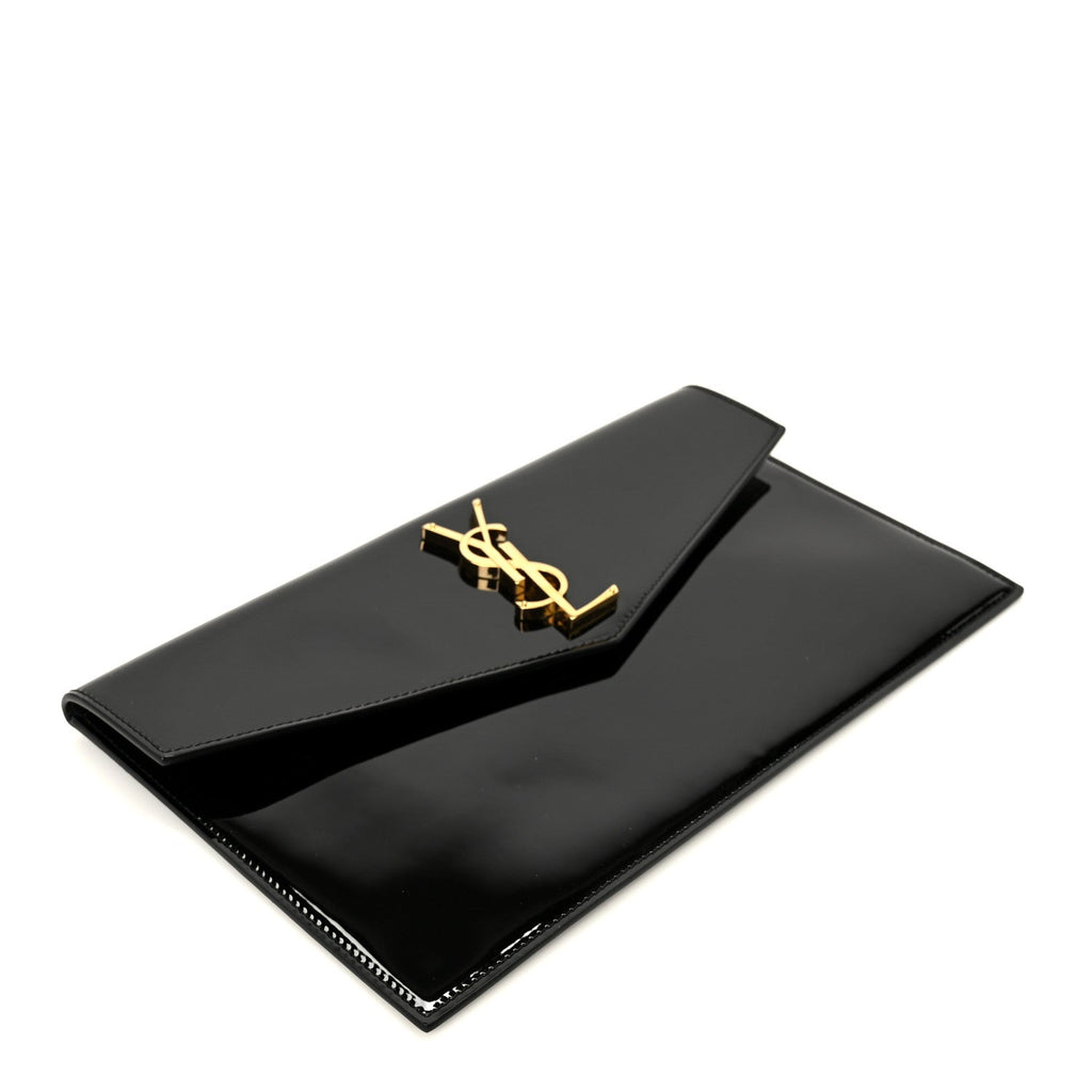 Patent Calfskin Monogram Uptown Clutch Black