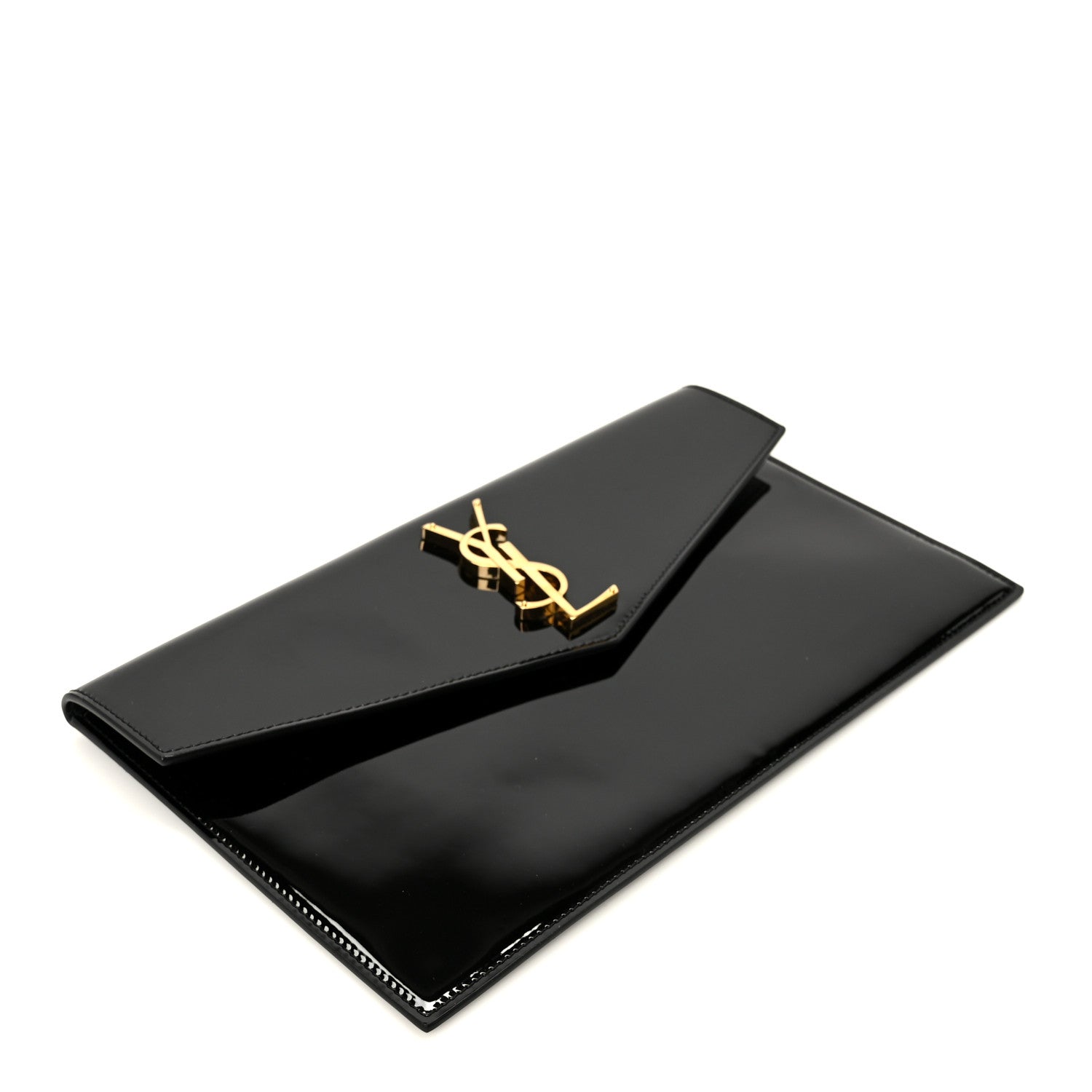 Patent Calfskin Monogram Uptown Clutch Black