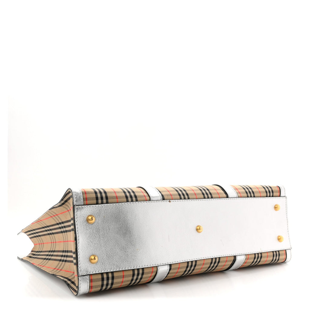 Metallic Calfskin 1983 Knight Check Link Zip Tote Silver