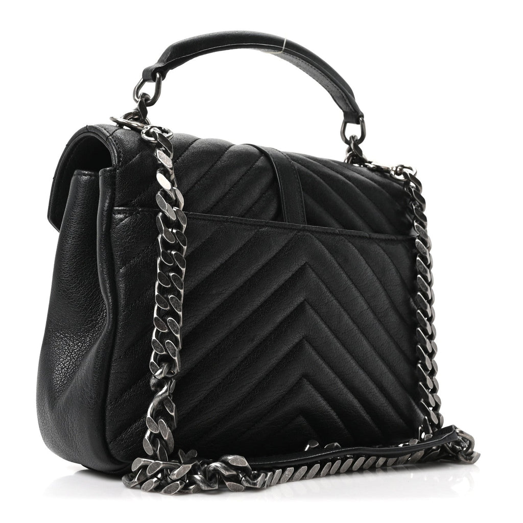 Sheepskin Matelasse Chevron Monogram Medium College Bag Black