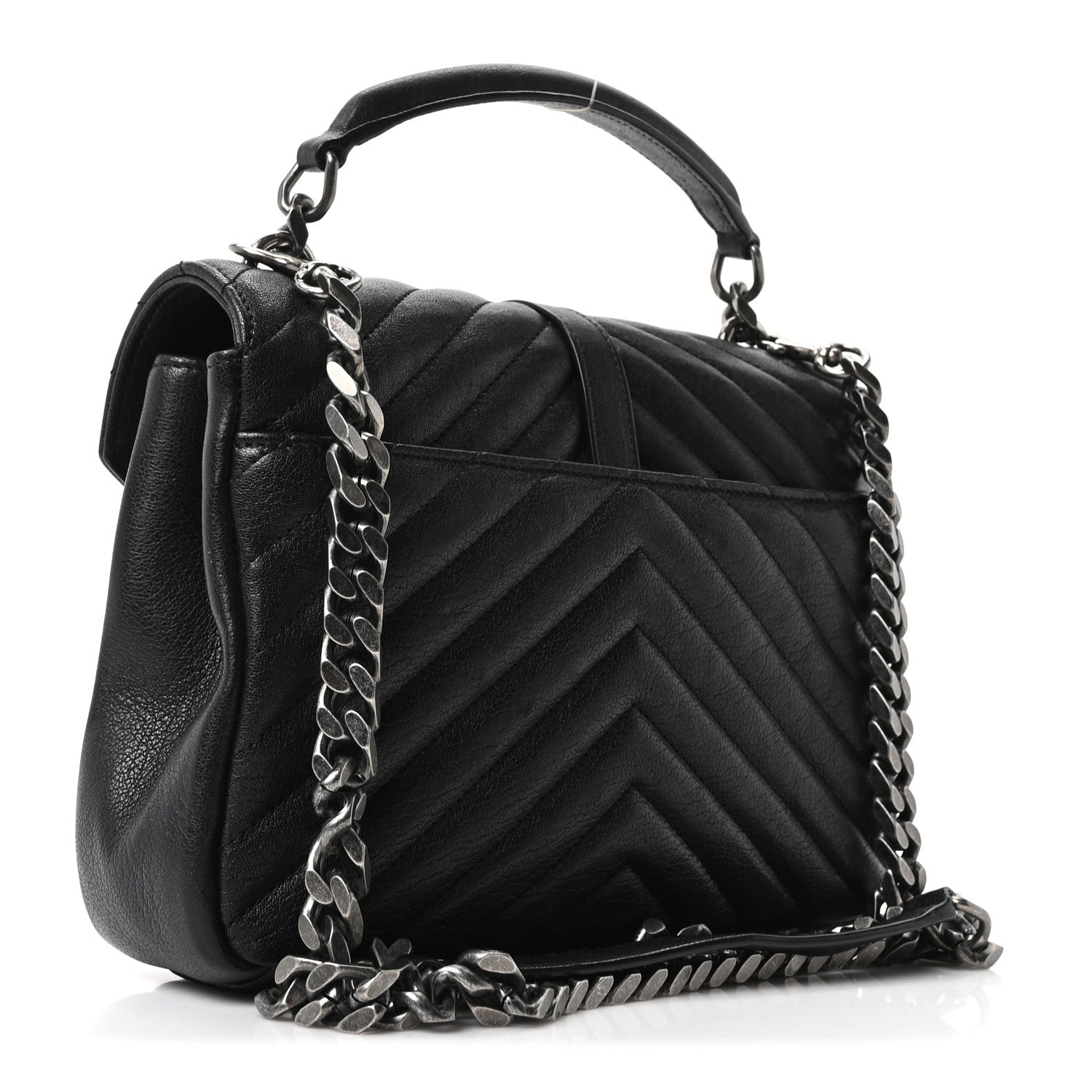Sheepskin Matelasse Chevron Monogram Medium College Bag Black
