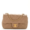 Lambskin Quilted Mini Rectangular Pearl Crush Flap Beige